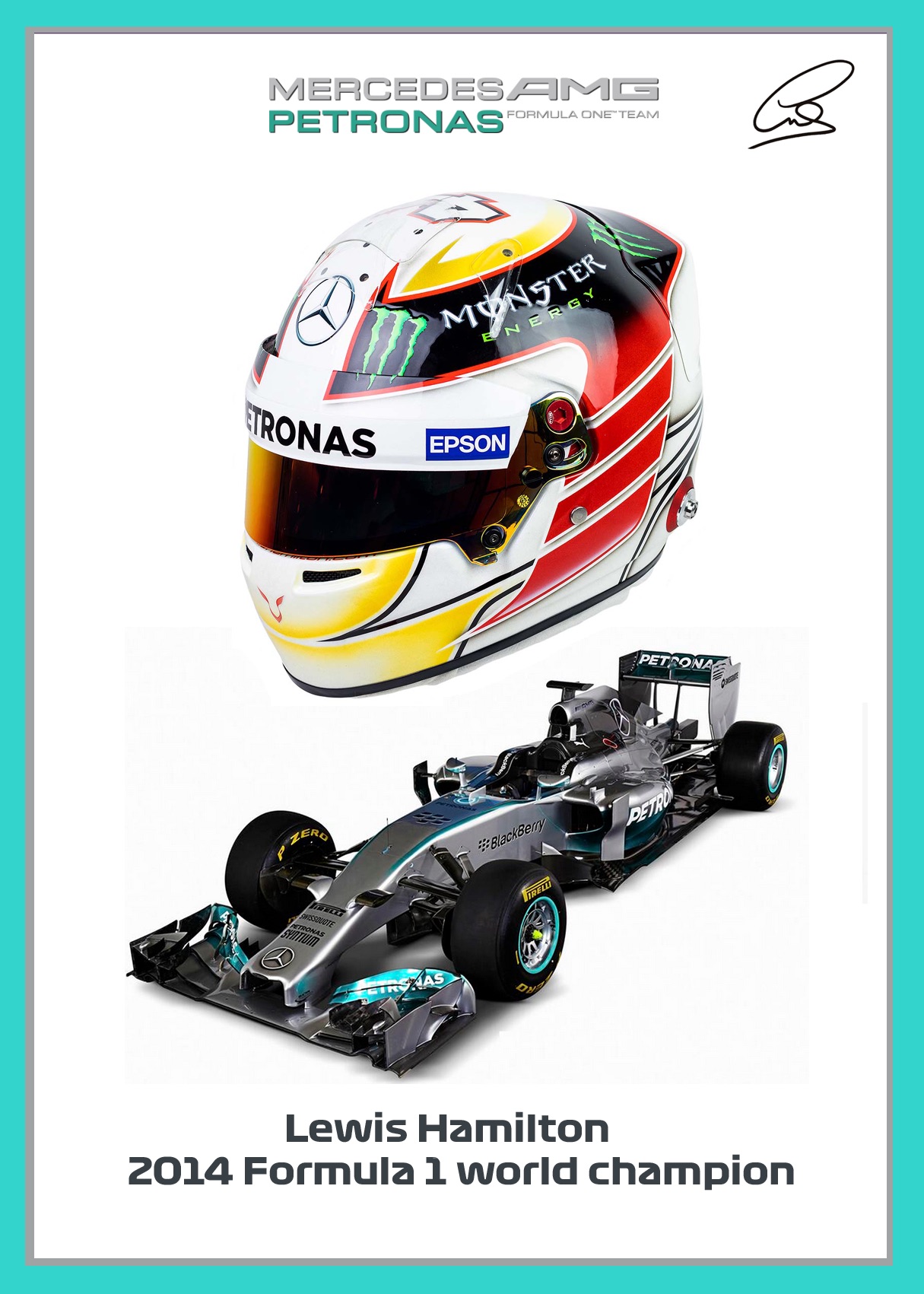 Lewis Hamilton signed F1 helmet airbrushed print – ready to frame 2014